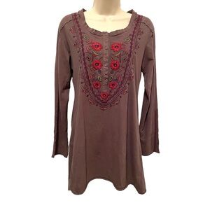 Johnny Was Womens Tunic Shirt Embroidered Beautiful Soft Brown size Small cotton